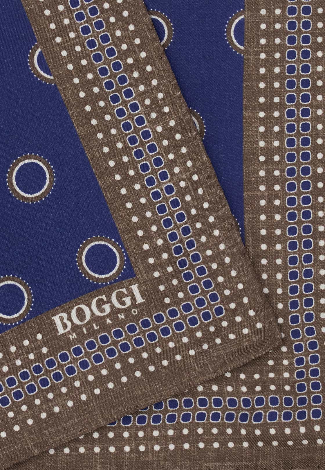 Silk Pocket Square With Medallions Pattern, Navy blue, hi-res, 3