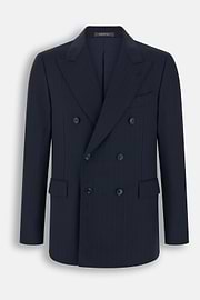 Suit Double-Breasted Herringbone Wool S130, Navy blue, thumb, 7