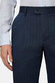 Navy Double-Breasted Suit In Cotton Linen, Navy blue, hi-res