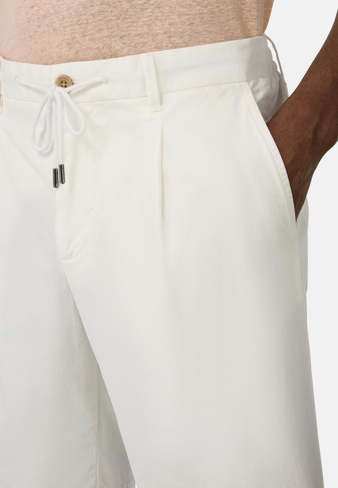 Stretch Cotton Summer Bermuda Shorts, White, hi-res