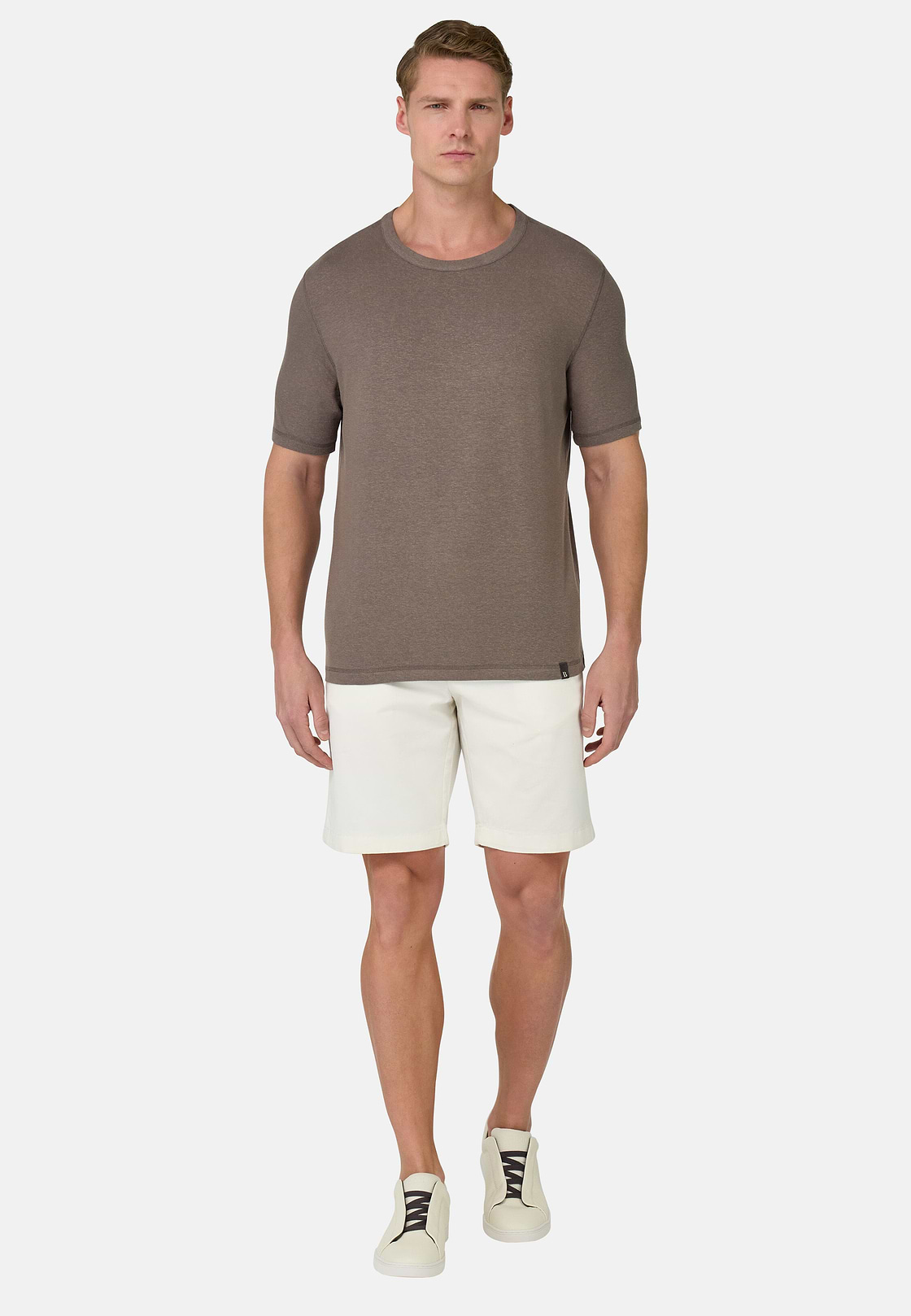 Cotton and Viscose Jersey T-Shirts, Brown, hi-res