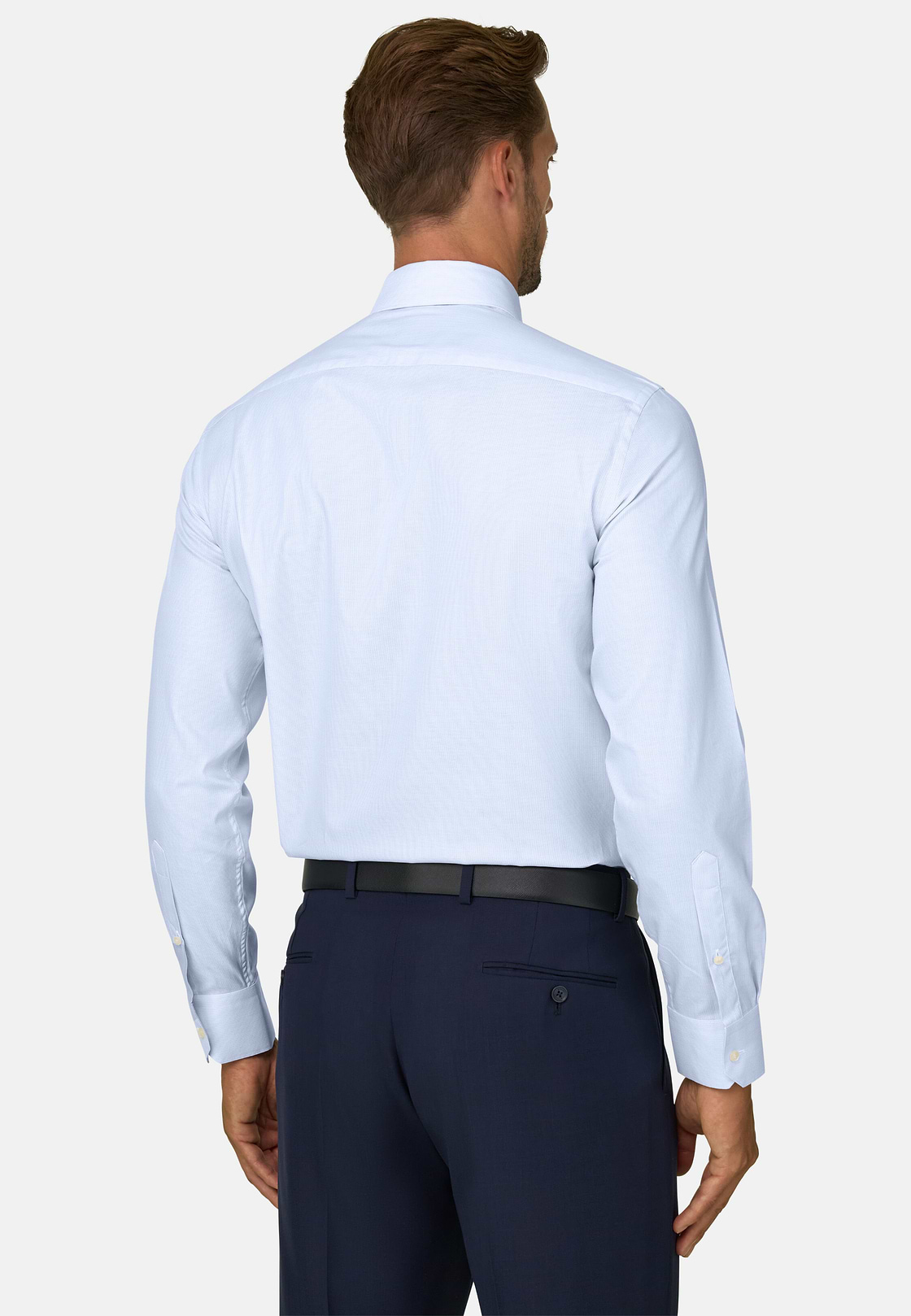 Overhemd Gestreept in Katoen Dobby Slim Fit, Light Blue, hi-res, 6