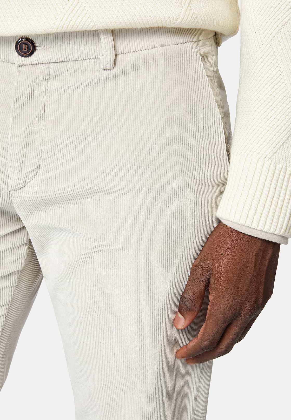 Trousers in Stretch Velvet, Light grey, hi-res