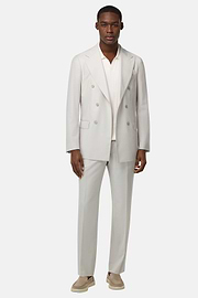 Double-Breasted Grisaille Suit in Pure Wool, Ice, hi-res