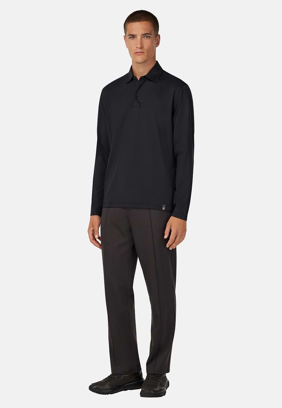 Cotton and Silk Blend Polo Shirt, Black, hi-res