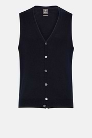 Navy Merino Wool Knitted Waistcoat, Navy blue, hi-res