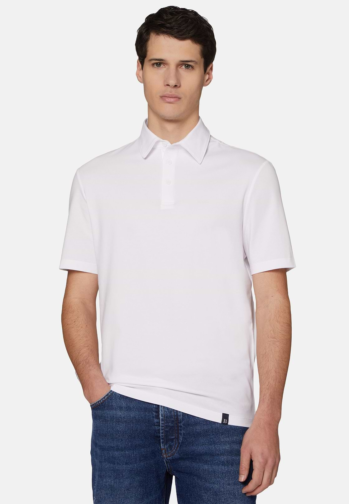 Polo Shirt In Stretch Supima Cotton, White, hi-res