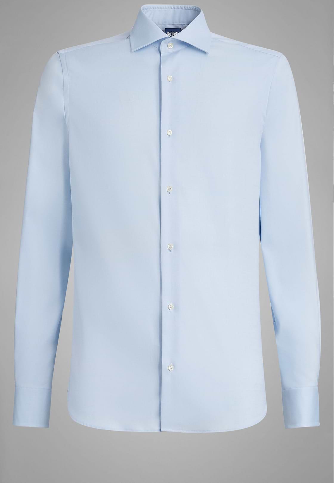 Camisa azul de algodón elastificado slim, , hi-res, 3