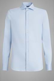 Camisa azul de algodón elastificado slim, , thumb, 3
