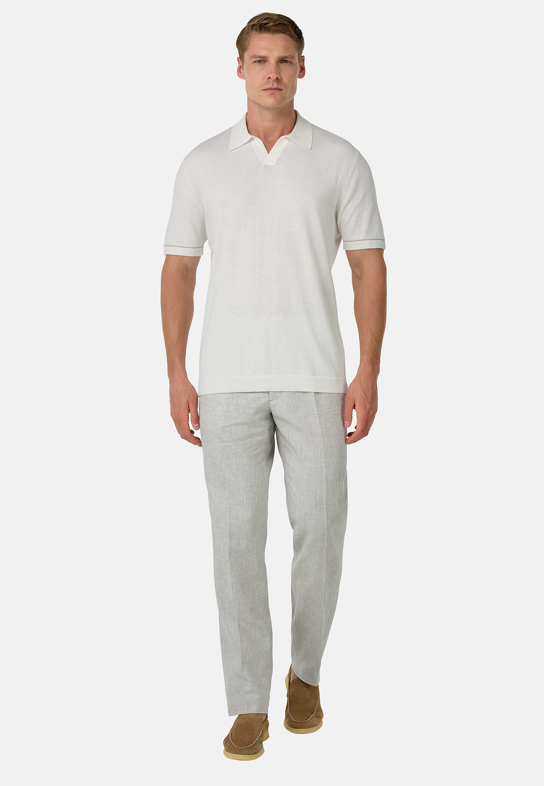 Cotton Crêpe Knit Polo Shirt, White, hi-res
