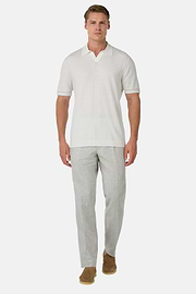 Cotton Crêpe Knit Polo Shirt, White, hi-res
