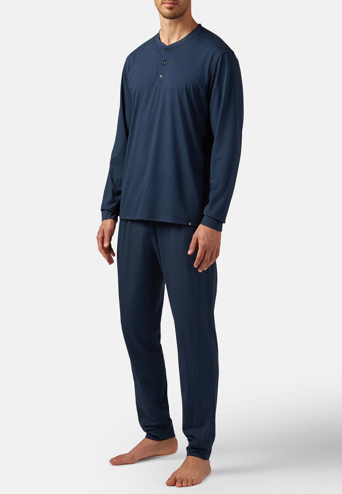 T-shirt Pigiama In Misto Viscosa Manica Lunga, Navy, hi-res
