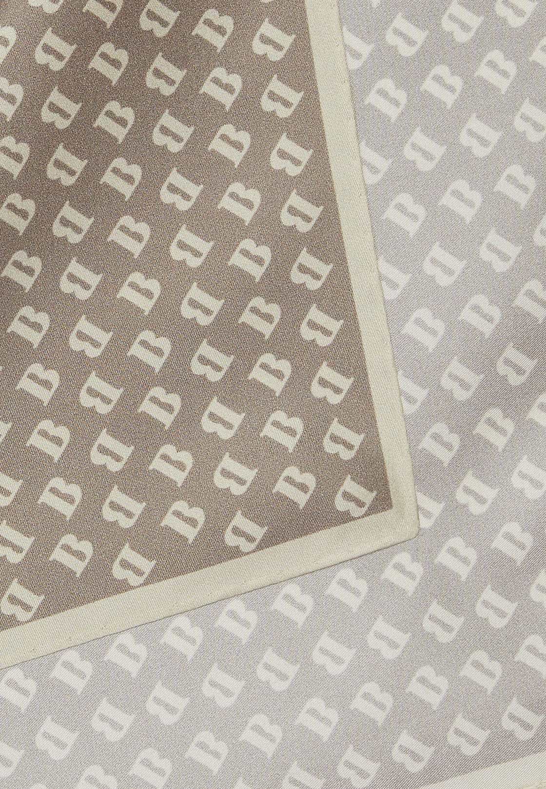 Silk Pocket Square with All-over Logo Print, Taupe, hi-res
