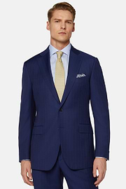 Royal Blue Pinstripe Suit In Super 130 Pure Wool, Royal blue, hi-res