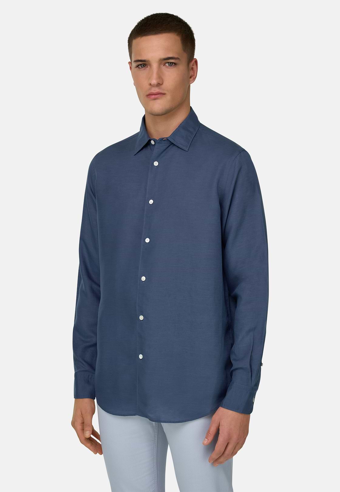 Camisa De Tencel Lino Regular Fit, Azul, hi-res, 1