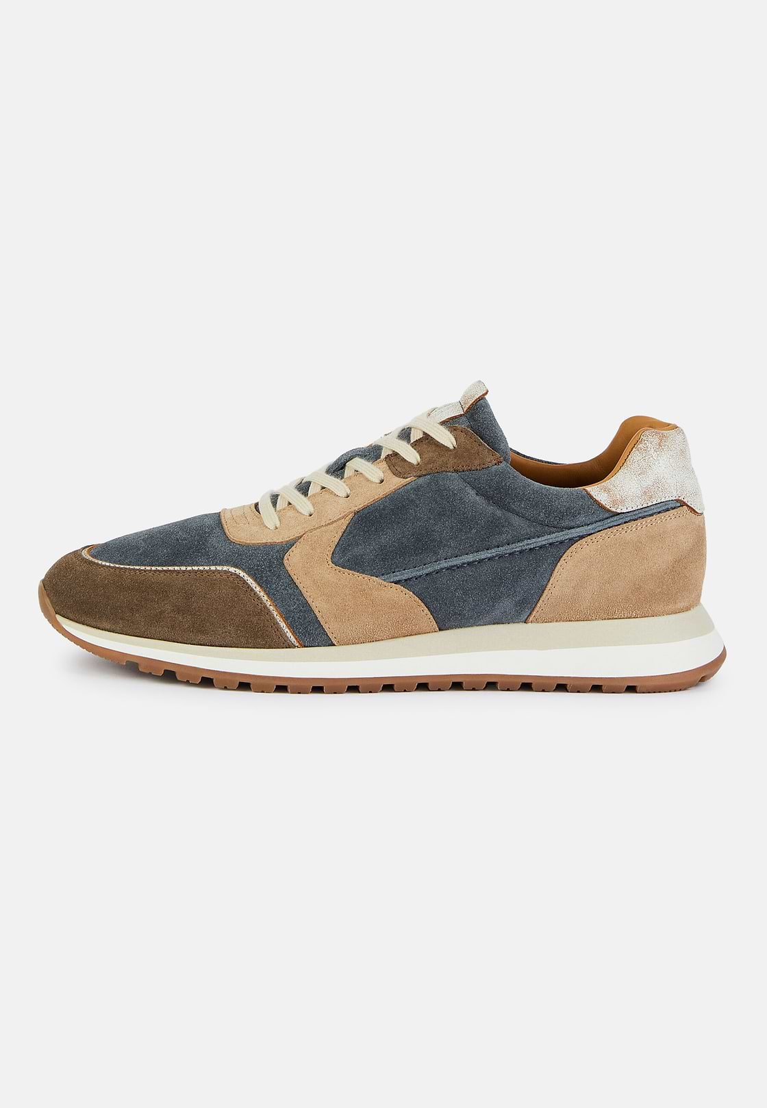 Sneaker Aus Verloursleder In Azurblau Und Beige, Blau, hi-res