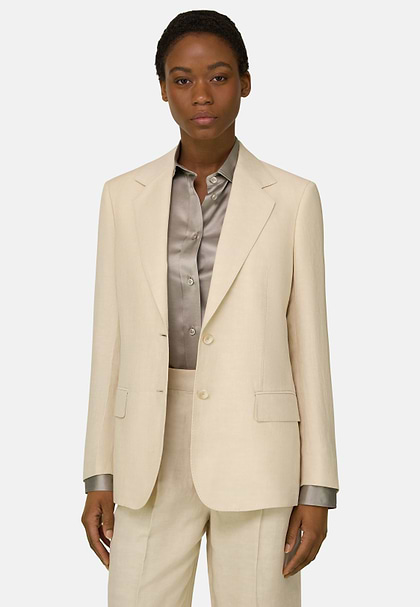 Linen Blend Jacket, Cream, hi-res