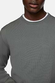 Green Merino Wool Crew Neck Jumper, Green, hi-res