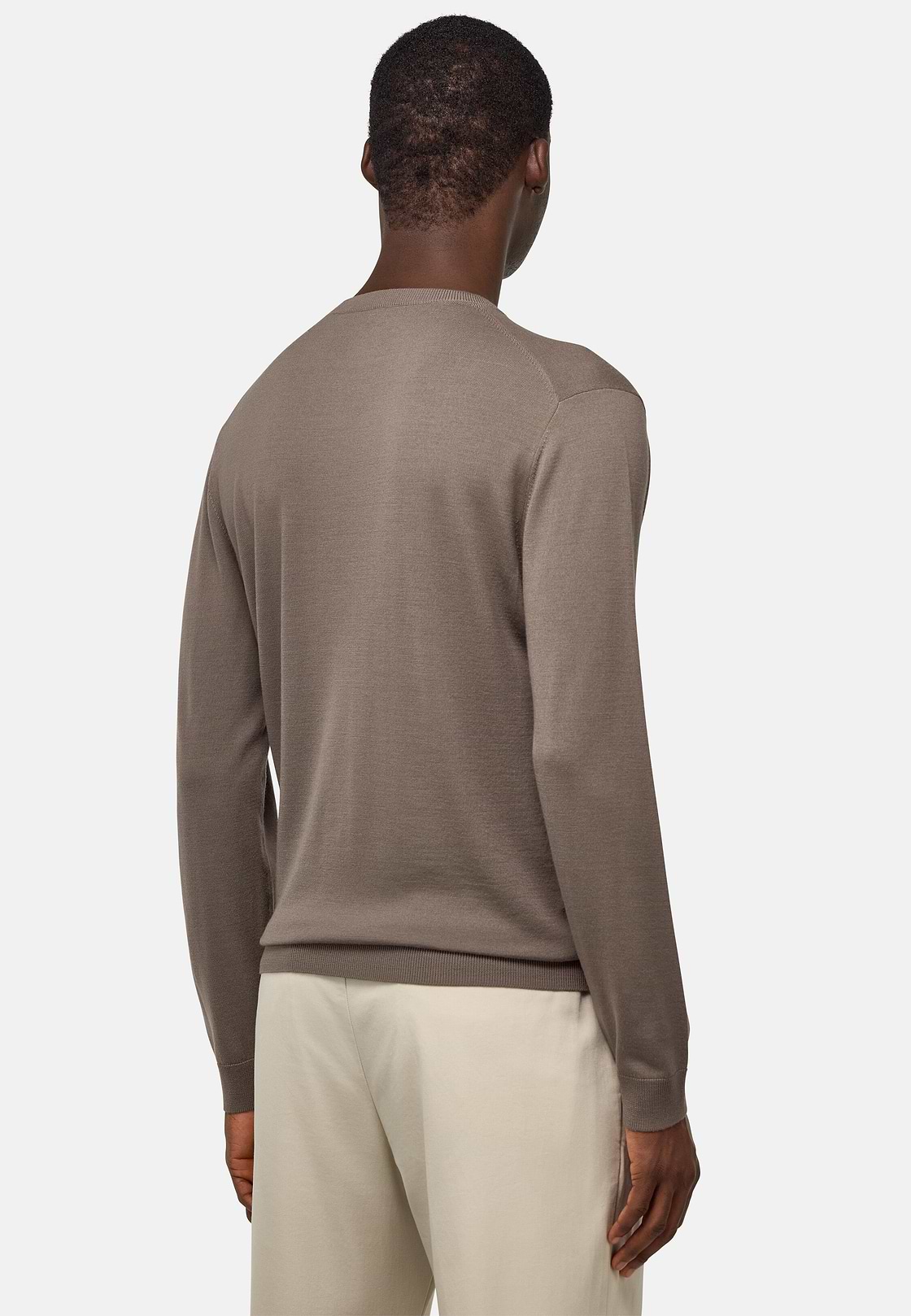 Jersey De Cuello Redondo De Lana Merina, Taupe, hi-res