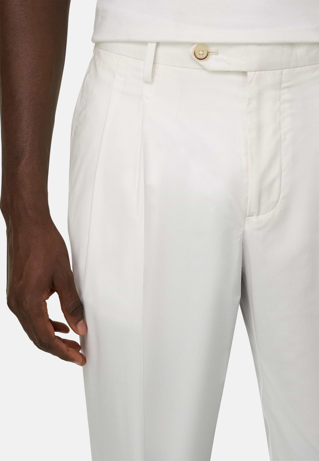 Pantaloni In Cotone Tencel, Bianco, hi-res, 4