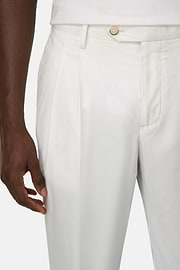 Pantaloni In Cotone Tencel, Bianco, thumb, 4