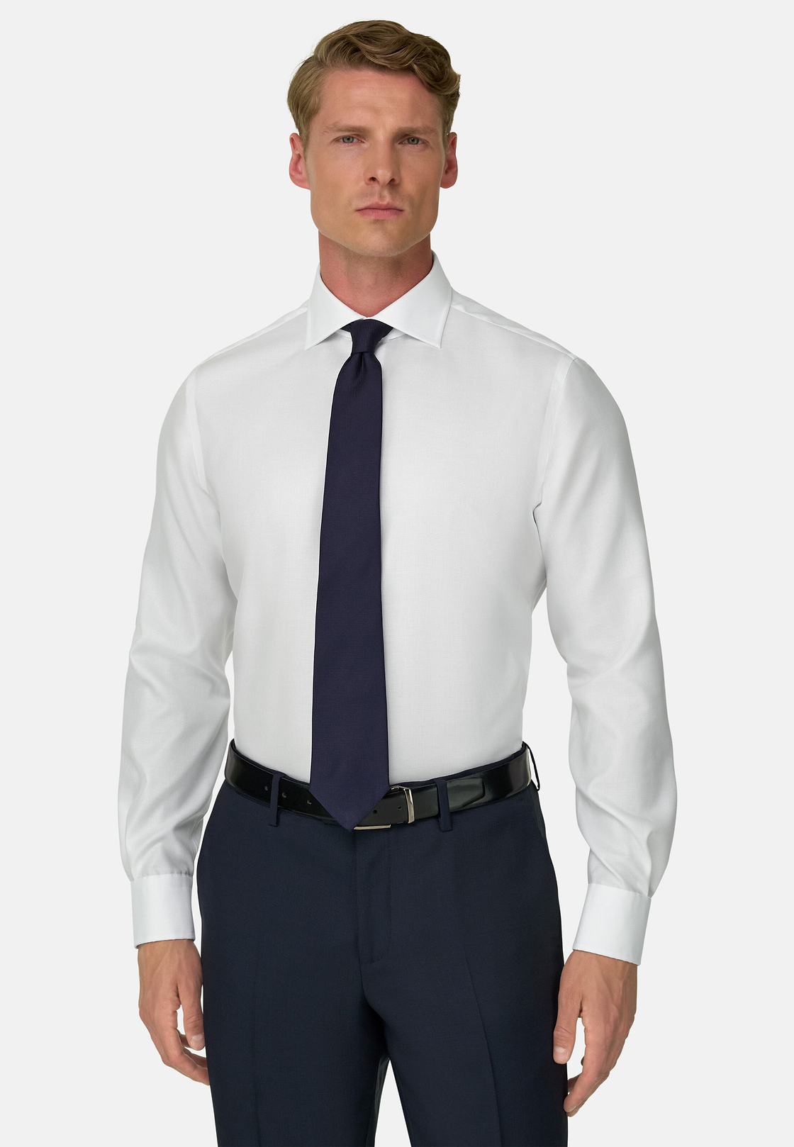 Regular Fit Cotton Dobby Shirt, White, hi-res, 1
