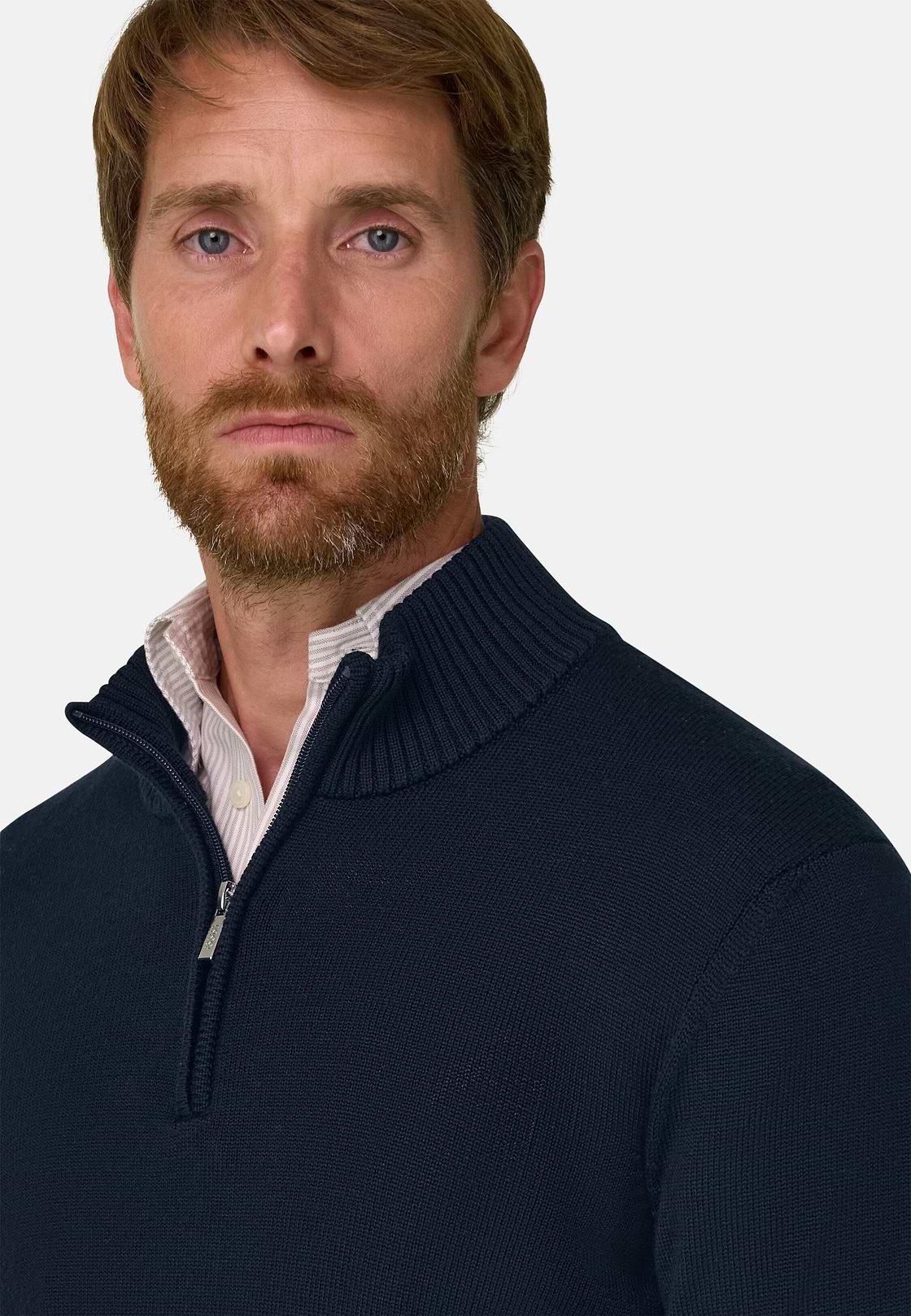 Roll Neck Jumper Quarter-Zip Superfine Merino Wool, Navy blue, hi-res, 3