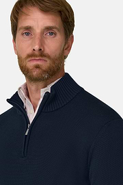 Roll Neck Jumper Quarter-Zip Superfine Merino Wool, Navy blue, thumb, 3