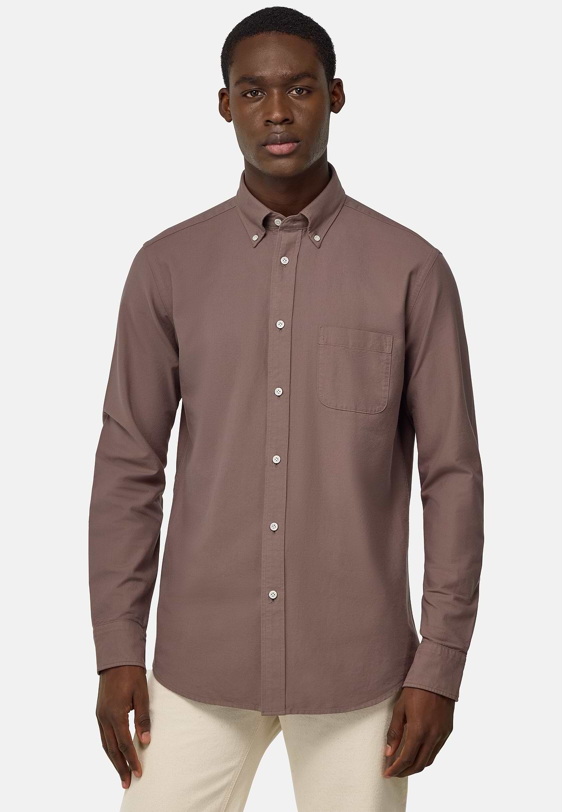Camisa Oxford de algodón corte regular, Taupe, hi-res