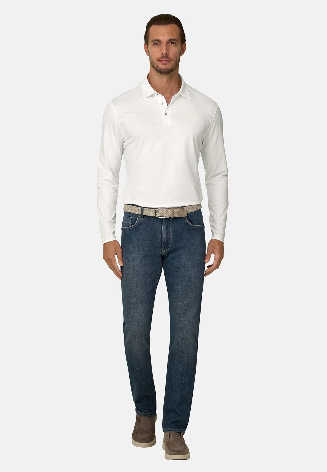Polo in Cotton and Silk Jersey, White, hi-res, 2