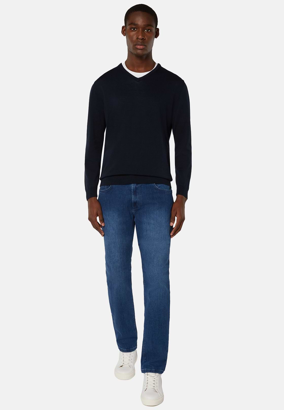 Jean En Denim Extensible Bleu À Délavage Moyen, Indigo, hi-res