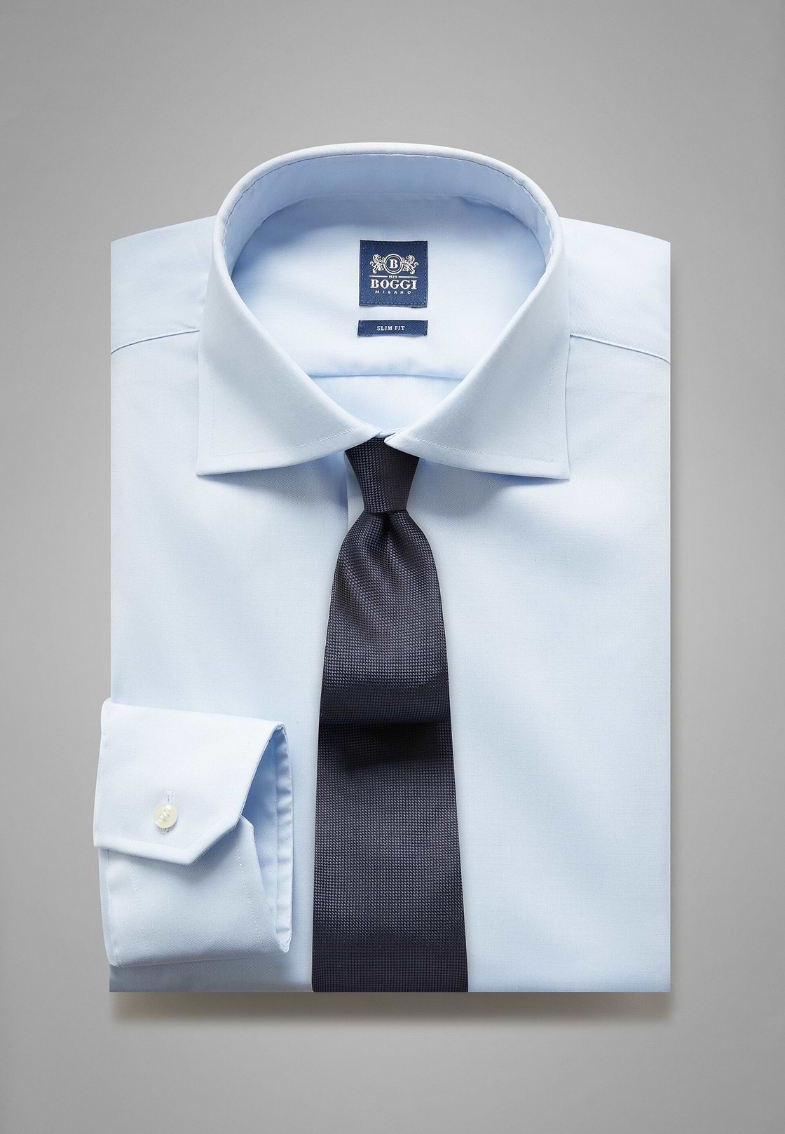 Camisa azul de algodón elastificado slim, , hi-res, 1