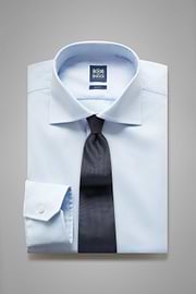 Camisa azul de algodón elastificado slim, , thumb, 1