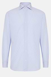 Camicia A Righe Azzurre In Cotone Dobby Slim Fit, Azzurro, hi-res