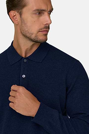 Knitted Polo Shirt in Cashmere Wool, Navy blue, thumb, 3