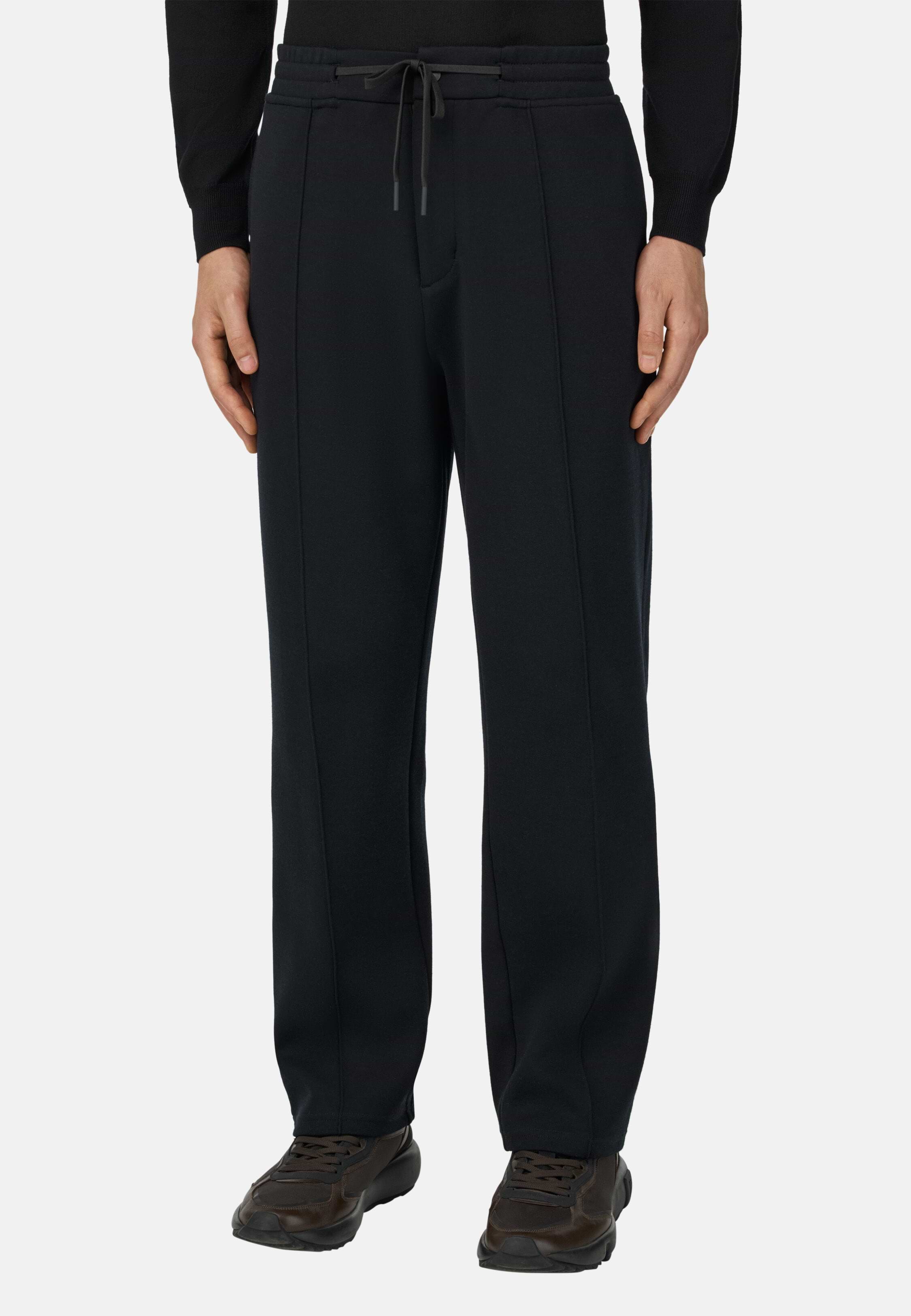 Men's Cotton and Wool Blend Trousers, Black | Boggi Milano