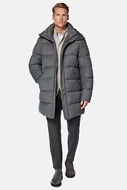 Parka In Flanella Imbottito In Piuma D`Oca, Grigio, hi-res