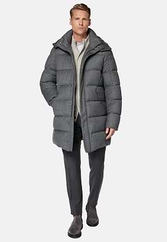 Parka In Flanella Imbottito In Piuma D`Oca