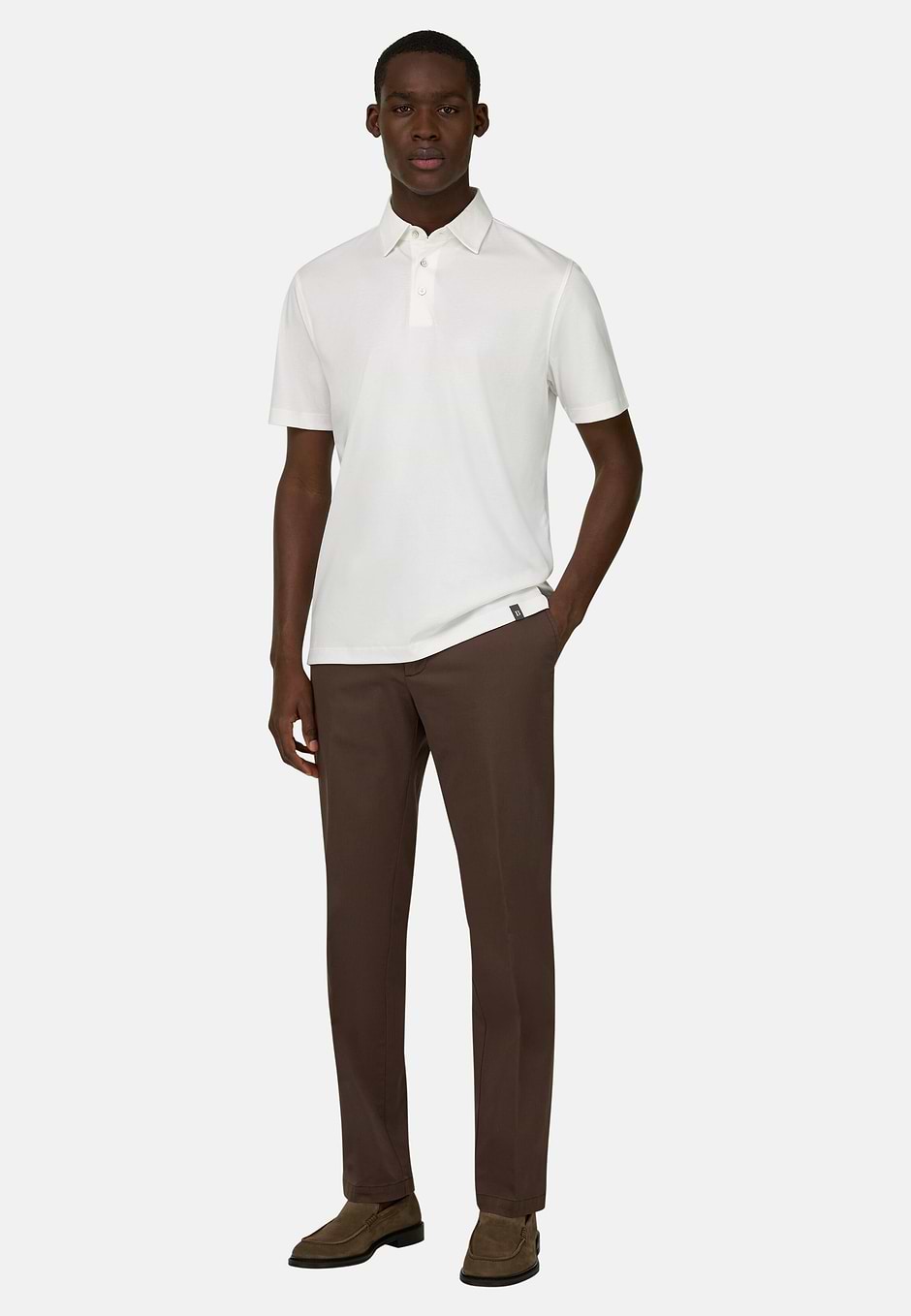 Polo In Misto Seta, Bianco, hi-res