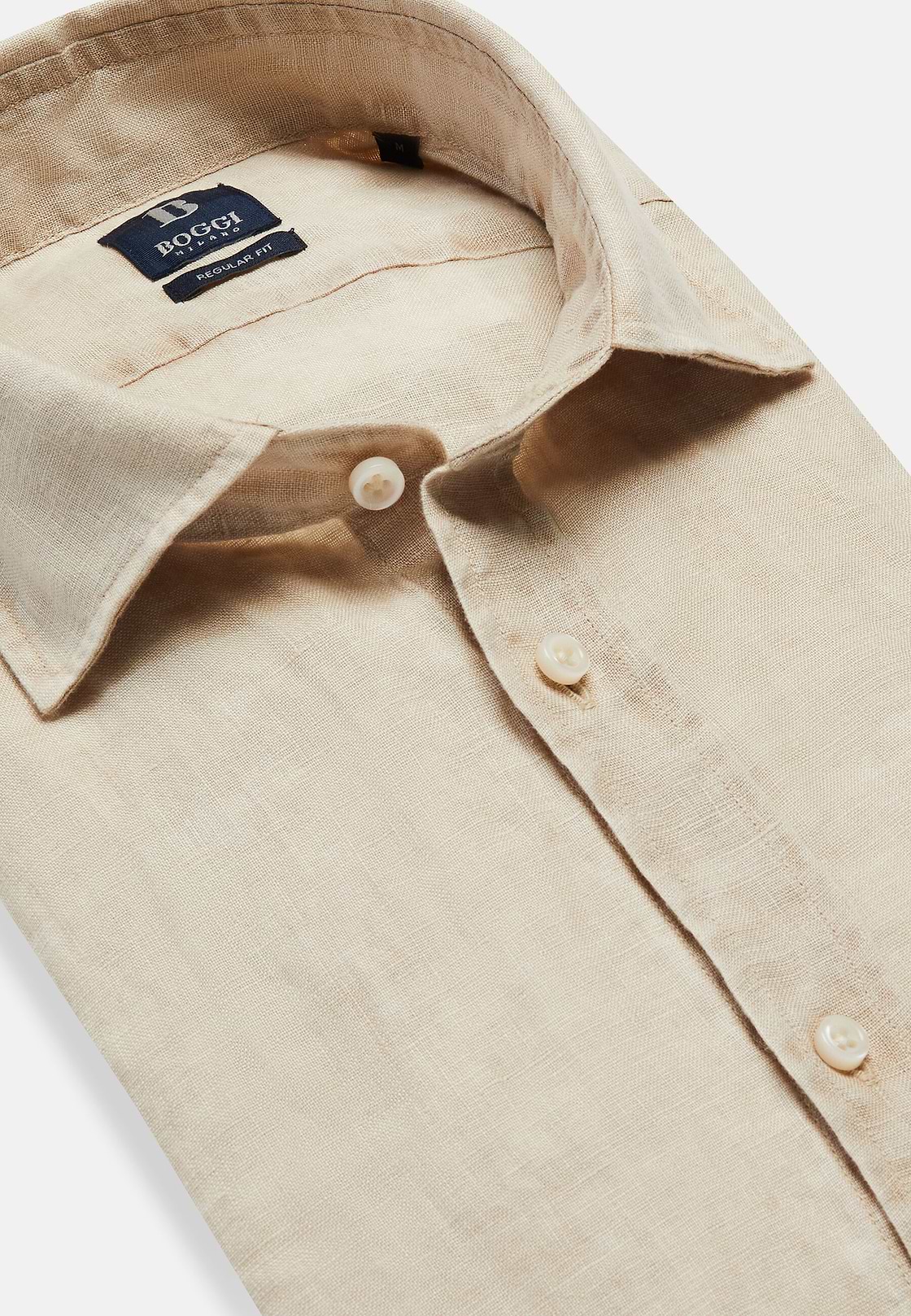 Regular Fit Beige Linen Shirt, Beige, hi-res
