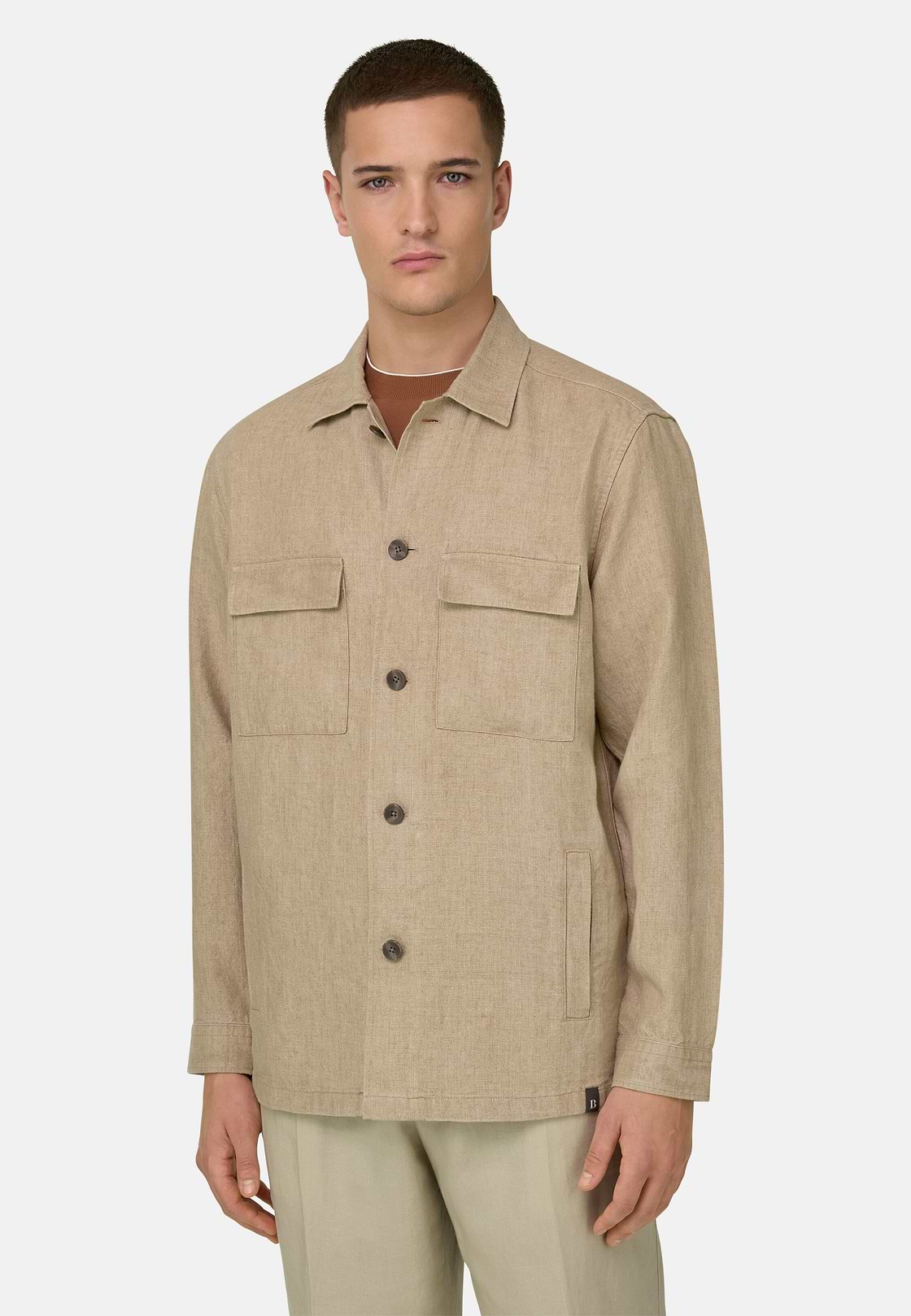 Link Shirt Jacket in Pure Washed Linen, Beige, hi-res, 1