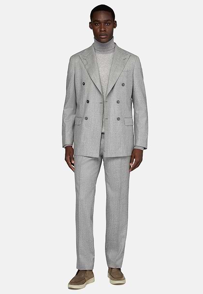 Men s Double Breasted Light Grey Suit In Pure Wool Boggi Milano