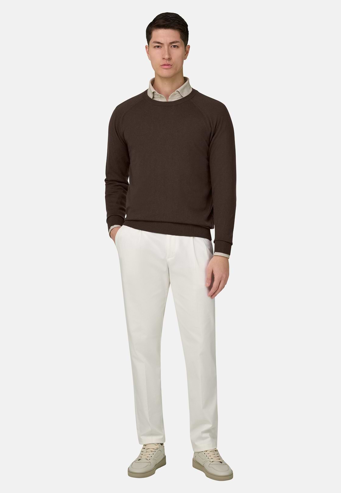 Maglia Girocollo In Cotone Seta Cashmere, Marrone scuro, hi-res, 2