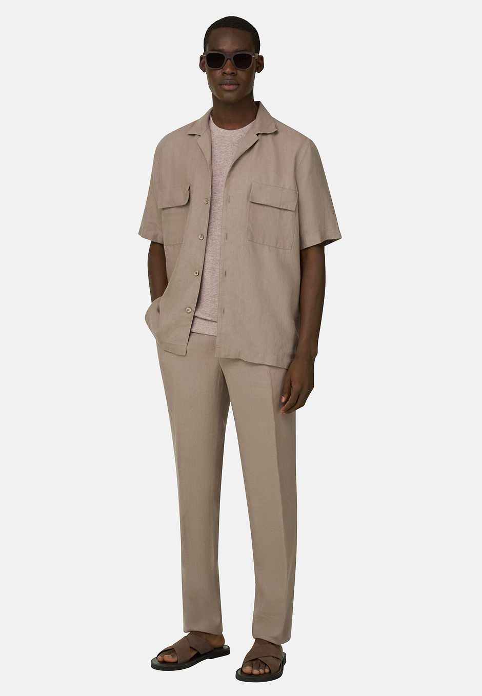 Camicia Over Camp In Lino, Taupe, hi-res