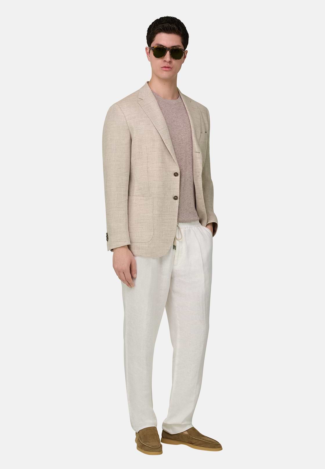 Herringbone Linen and Wool Jacket, Sand, hi-res, 1
