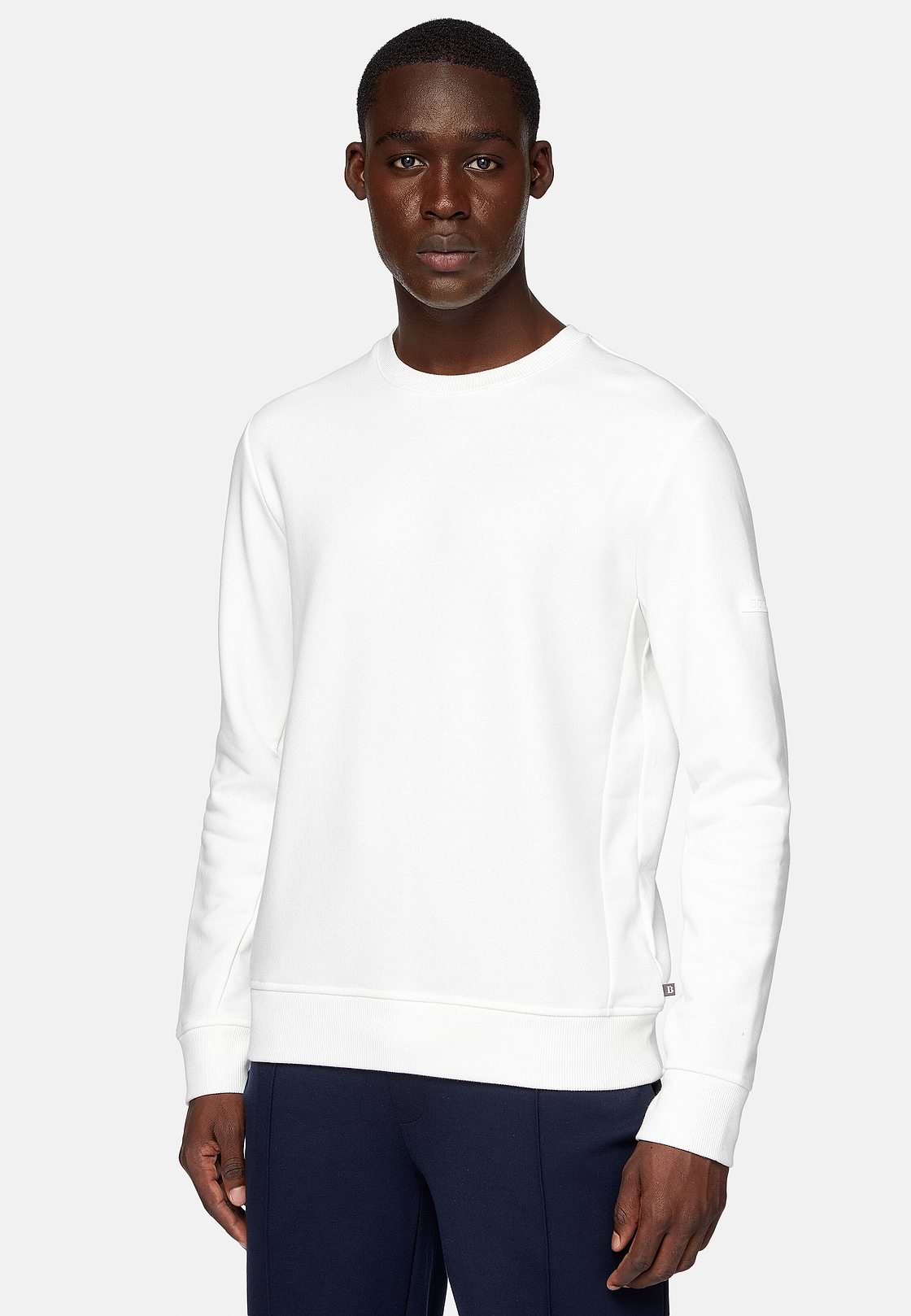 Cotton Mixed Crew Neck Sweater, White, hi-res