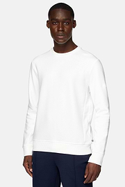 Cotton Mixed Crew Neck Sweater, White, hi-res