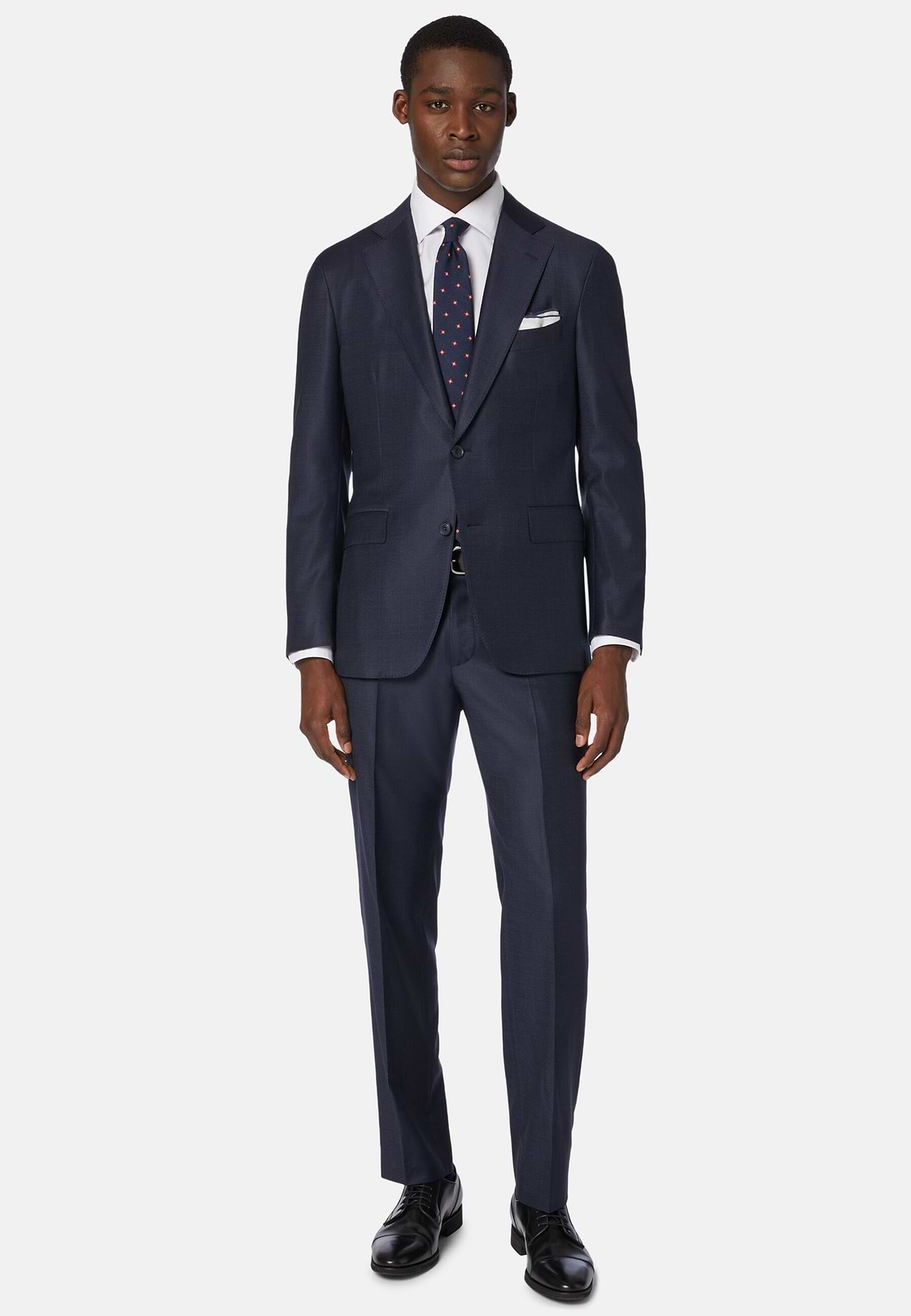 Navy Micro Textured Suit in Super 130 Wool, Navy blue, hi-res