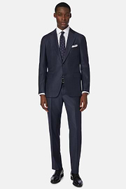 Navy Micro Textured Suit in Super 130 Wool, Navy blue, hi-res