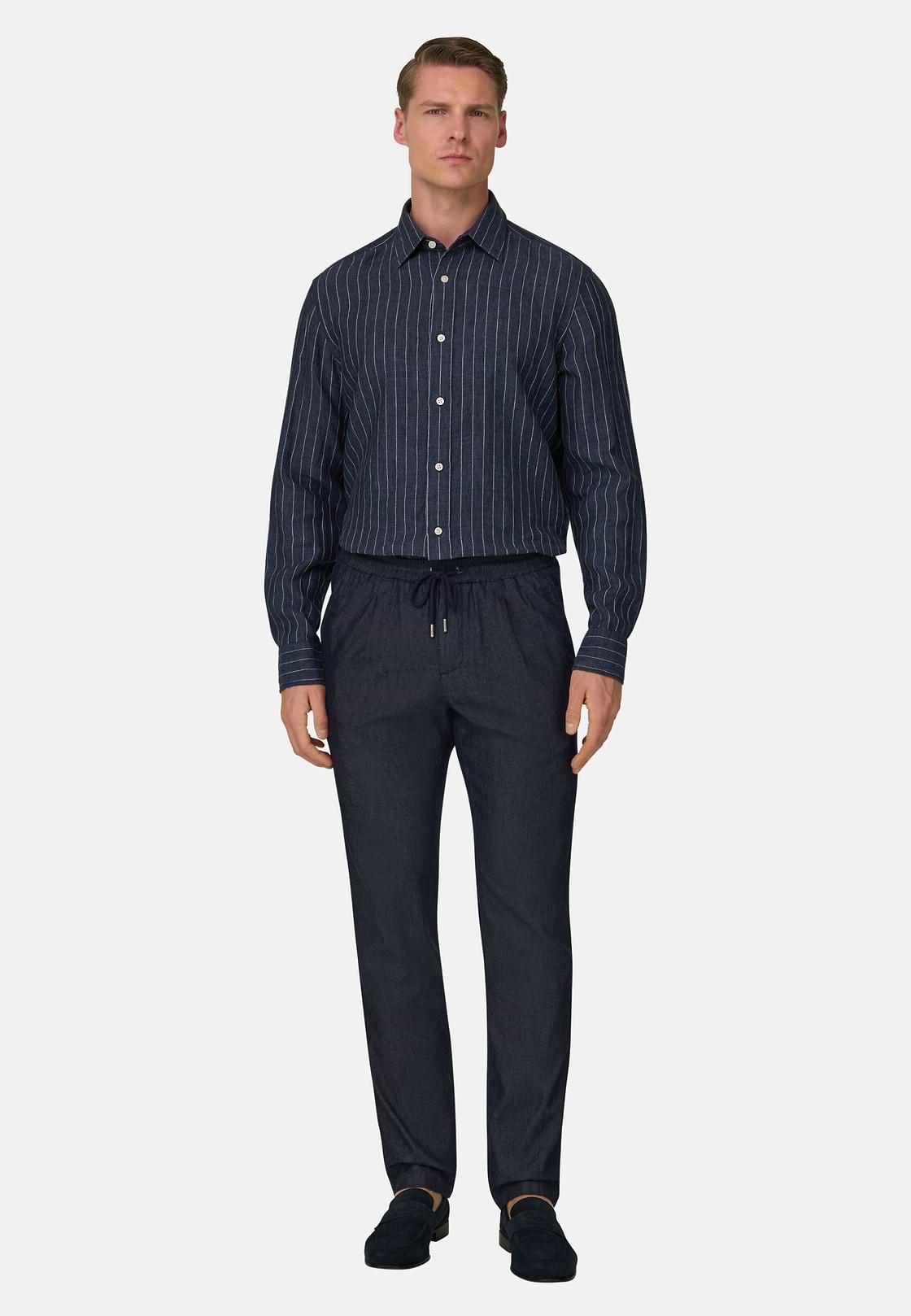 Pantaloni City In Cotone e Cupro, Navy, hi-res, 3
